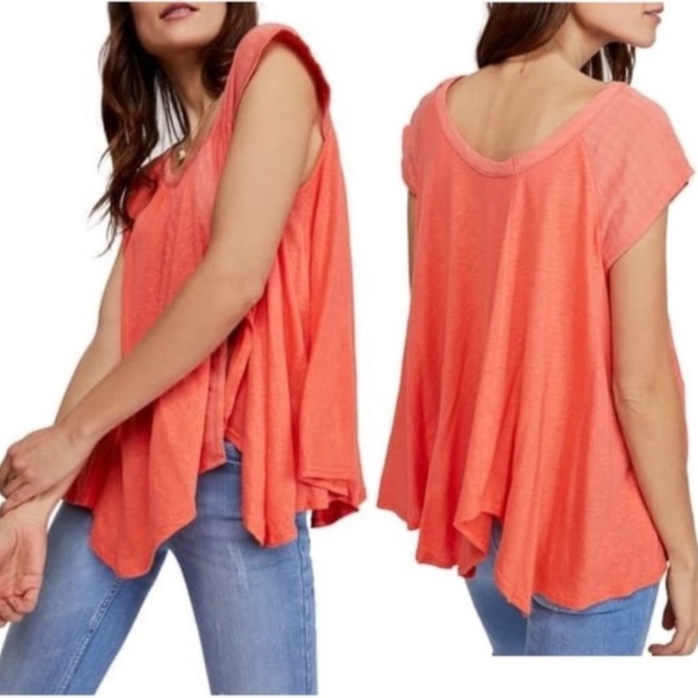 Free People Coral Coast Pleated Keep It Casual Tee. XS
